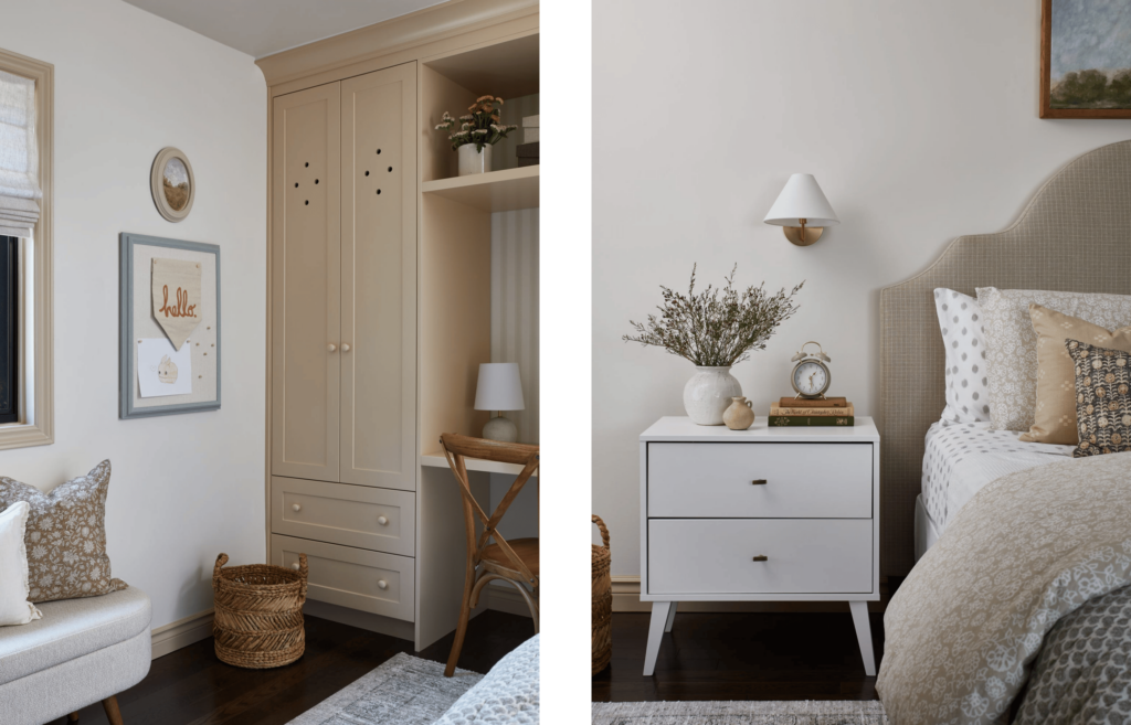 warm and feminine bedroom nook by interior designer kayla daniels