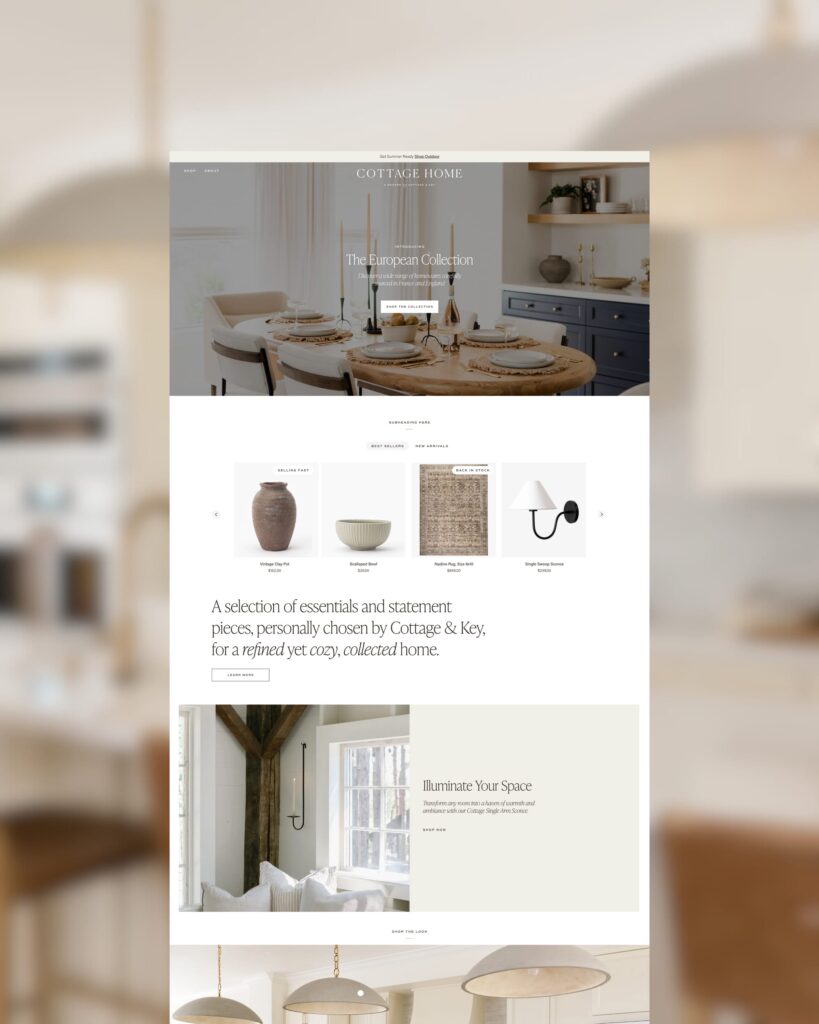 website template styling for homewares founder Cottage Home