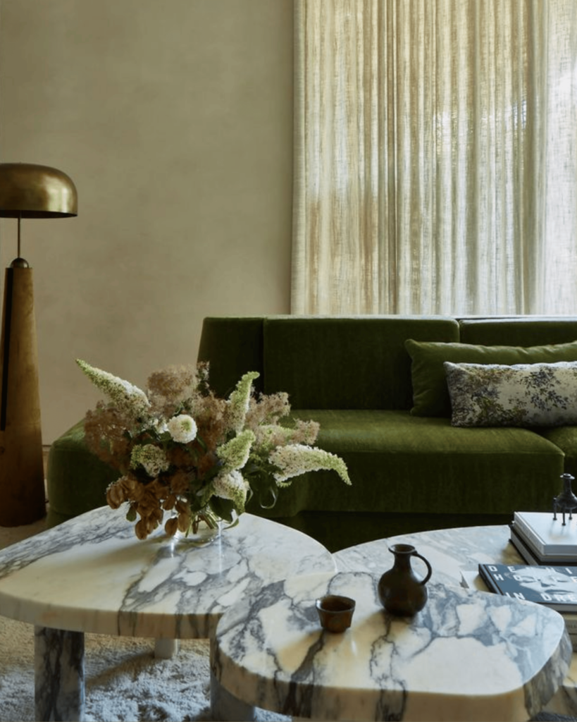 deep green moody living room by interior designer Jake Arnold