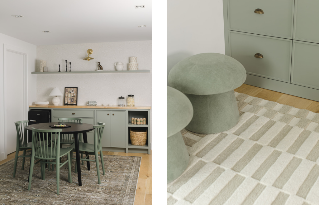 bright sophisticated family centric rec room